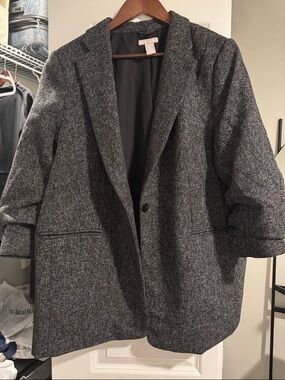 H&M Black Gray 3/4 Sleeve Blazer Jacket Extra Large
